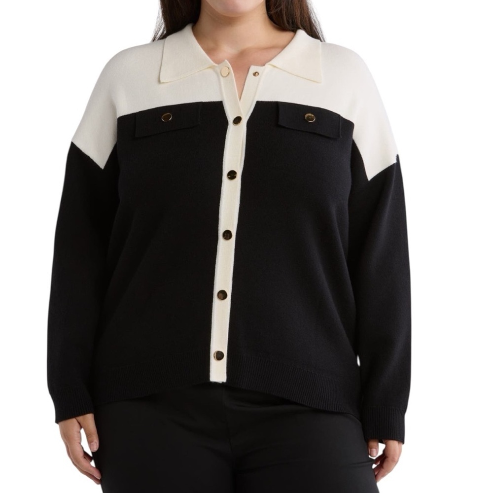 NEW By Design Isadora Colorblock Knit Cardigan Sweater Jacket Women’s Size 3X